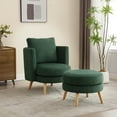 thumbnail image 1 of Modern Accent Chair with Ottoman, Reading Barrel Chair with Footrest, 30.7" Wide Round Upholstered Comfy Armchair with Throw Pillow Reading Chair with Solid Wood Legs for Living Room Bedroom(Green), 1 of 7