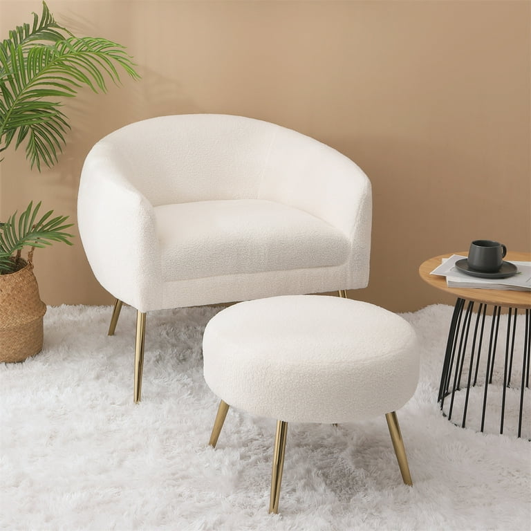 KINFFICT Modern Accent Chair with Ottoman Set, Comfy Lounge Chair with  Footrest, Leisure Barrel Armchair with Golden Metal Legs for Living Room
