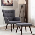 thumbnail image 1 of Modern Accent Chair and Ottoman Set, Home Leisure Chair with Footrest, Comfy Upholstered Armchair with Soft Back, Reading Chair with Solid Wood Legs for Living Room Bedroom, Gray, D5472, 1 of 10
