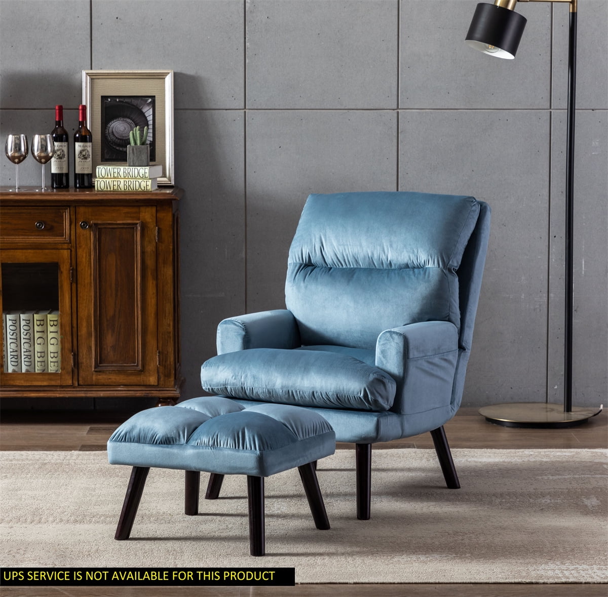 Light blue accent 2024 chair with ottoman