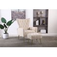 thumbnail image 1 of Modern Accent Chair with Ottoman, Velvet Single Sofa Chair with High Back and Metal Legs, Upholstered Reading Chair with Armrest for Living Room, Bedroom, 1 of 9
