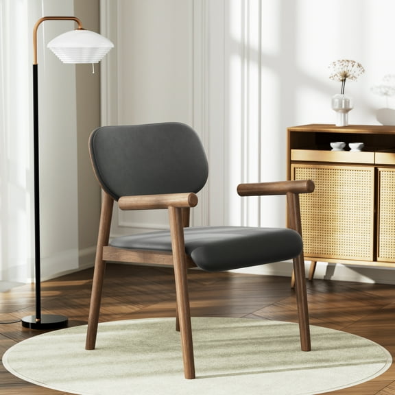 Modern Accent Chair PU Leather Upholstered Armchairs Padded Seat Cushion, Ergonomic Armrests, Solid Rubber Wood Frame, Side Chair for Living Room