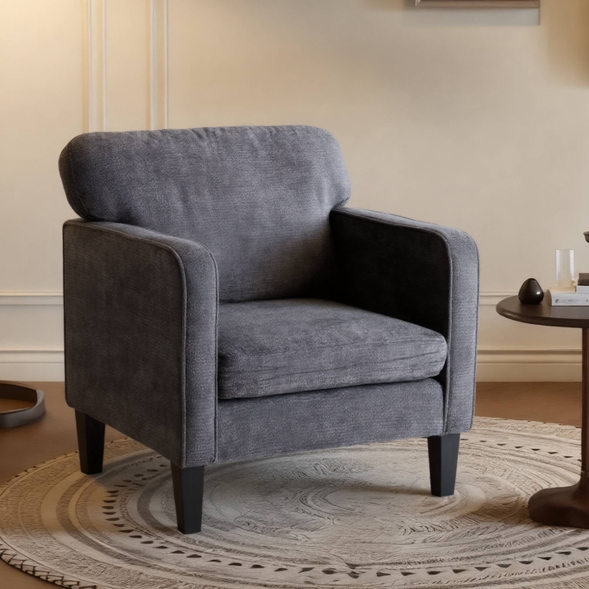 Modern Accent Chair Reading Chair with Armrest, Comfy Lounge Chairs Cozy Armchair for Living Room, Grey