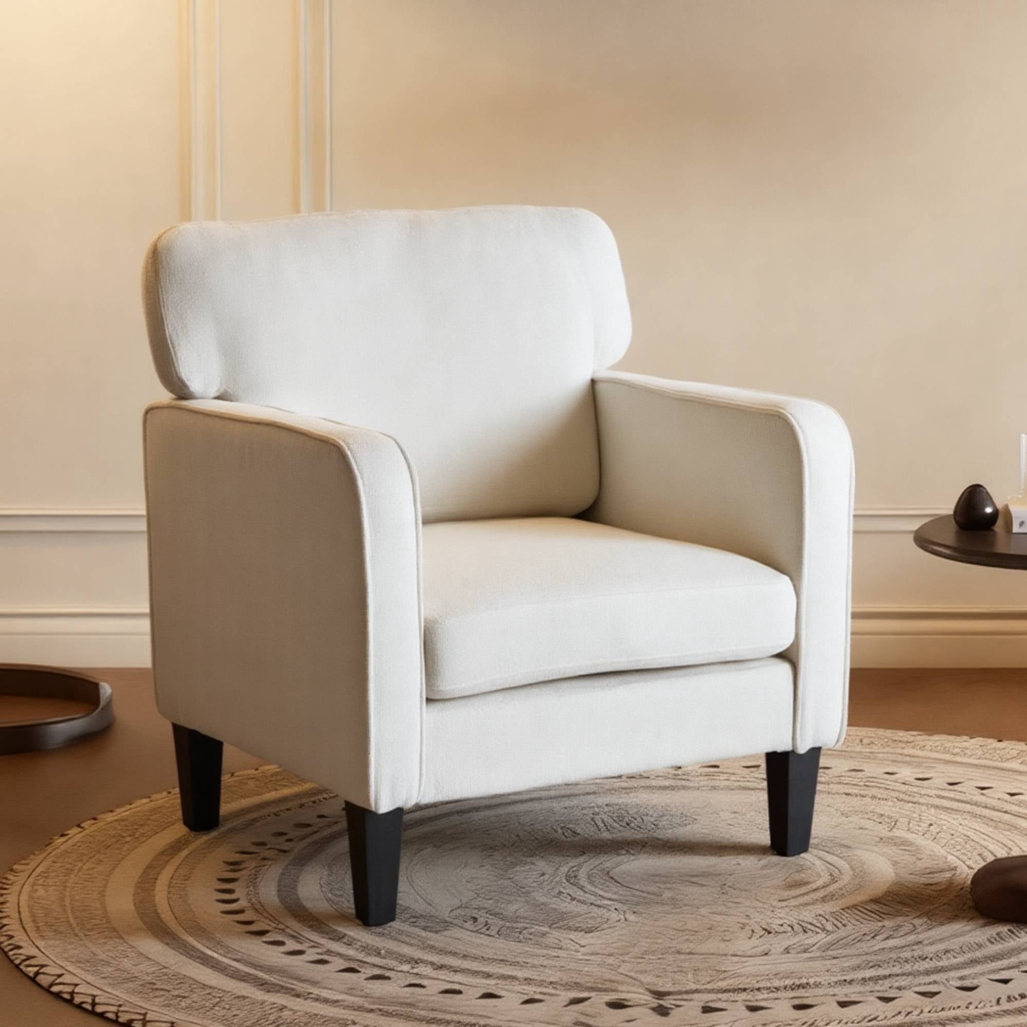 Modern Accent Chair Reading Chair with Armrest, Comfy Lounge Chairs Cozy Armchair for Living Room, White