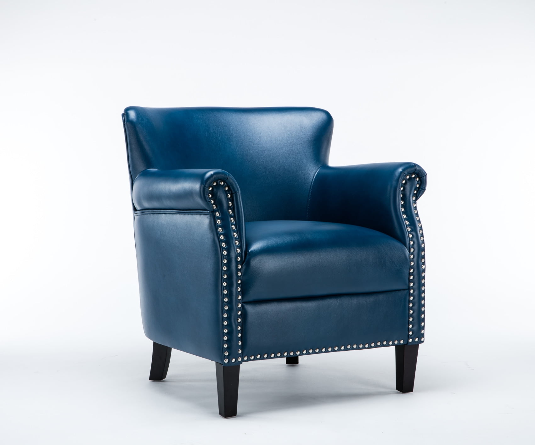 Holly Navy Blue Faux Leather Club Chair with Chrome Nailhead Trim