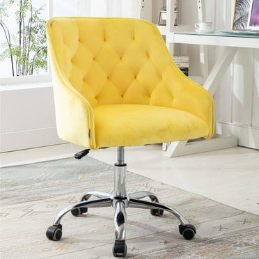 Modern Accent Chair, SYNGAR Velvet Fabric Vanity Chair, Upholstered Swivel Chair with Soft Back, Home Office Chair, Height Adjustable Side Sofa Chair for Bedroom Living Room, Yellow, D2934