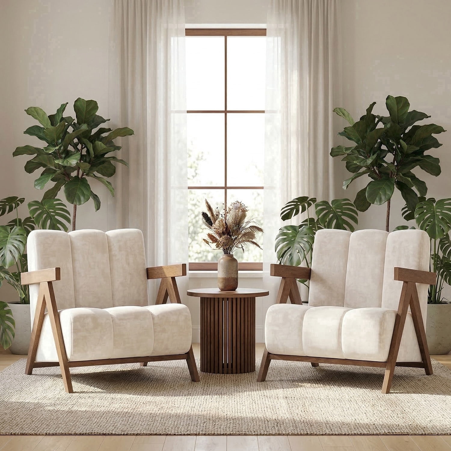 Modern Accent Chair Set of 2 for Living Room Bedroom,Comfy Chenille Reading Chair with Wood Frame,Upholstered Lounge Armchair with Thick High-Elastic Sponge for Apartment & Waiting Room,White