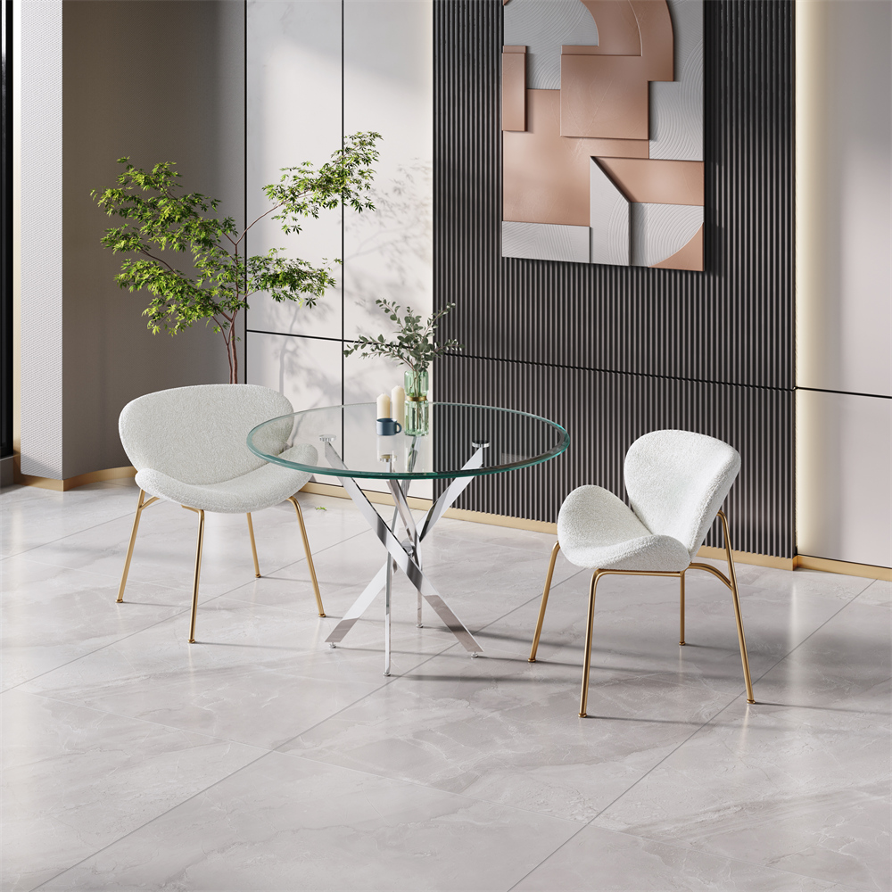 Modern Accent Chair Set of 2, Teddy Velvet Living Room Chair, Vanity Chair with Arms, for Bedroom Living Room and Dining Room, White
