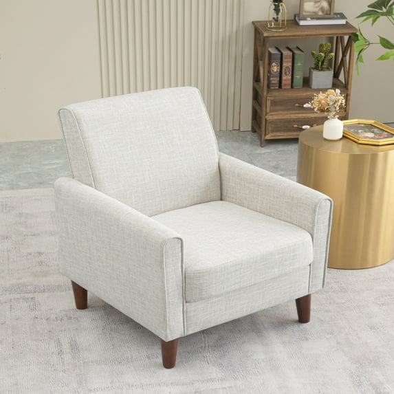 Modern Accent Chair, Single Sofa Chair with Wooden Legs and Backrest Comfy Armchair for Living Room, Bedroom, Reception Room, White