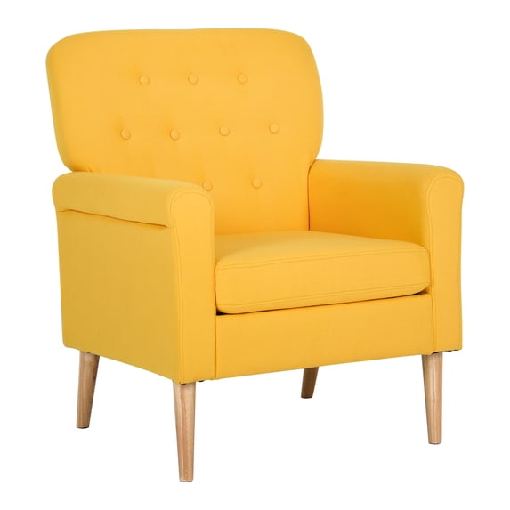Modern Accent Chair Single Sofa, Comfy Fabric Upholstered Arm Chair Living Room with Solid Wood Feet for Living Room,Bedroom(Yellow)