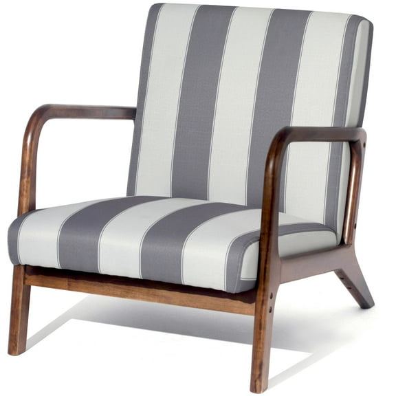 Modern Accent Chair Single Wood Frame Living Room Armchair Stripped Gray White
