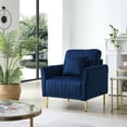 thumbnail image 1 of Modern Accent Chair, Soft Frosted Velvet Upholstered Armchair  with Golden Metal Legs, Single Reading Sofa Chair with Lumbar Pillow for Living Room, Bedroom, Reading Room, Blue, 1 of 8