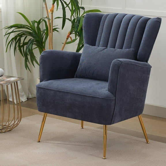 Modern Accent Chair, Upholstered Armchair with Pillow, Fabric Armchair for Living Room Bedroom Reading Room, Navy