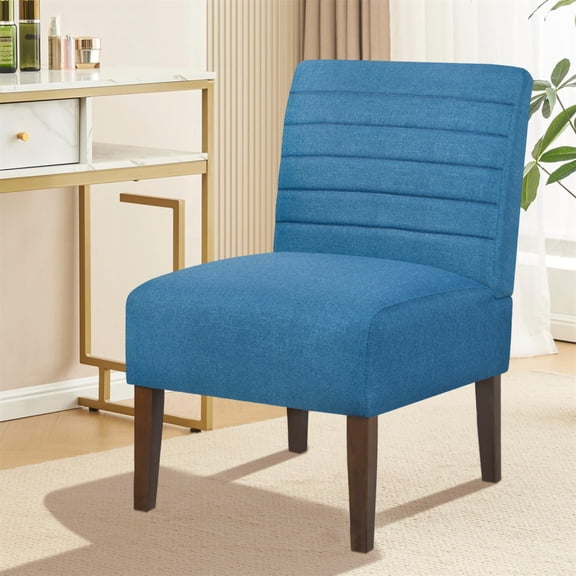 Modern Accent Chair, Upholstered Armless Lounge Chair with Tufted Backrest, Reading Accent Chair with 4 Wood Legs and 29" Deep Seat, for Living Room, Bedroom, Blue