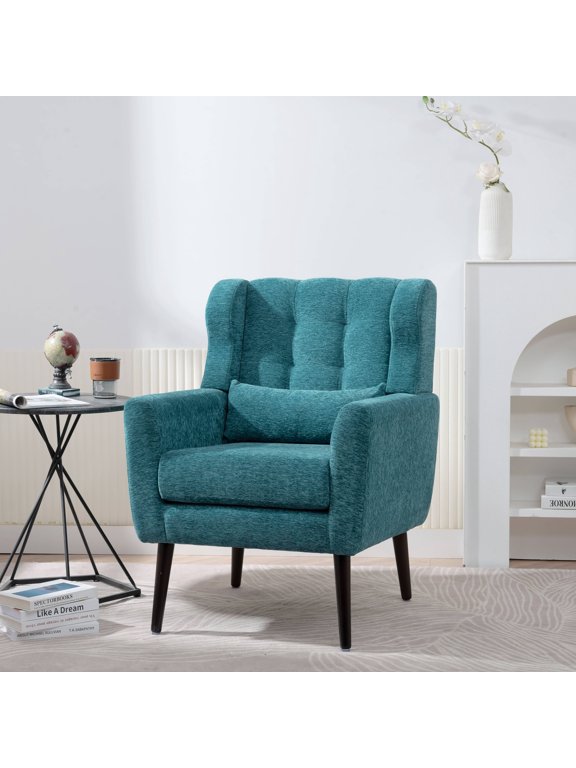 Modern Accent Chair Upholstered Foam Filled Living Room Chairs Comfy Reading Chair Mid Century Modern Chair with Chenille Fabric Lounge Arm Chairs Armchair for Living Room Bedroom