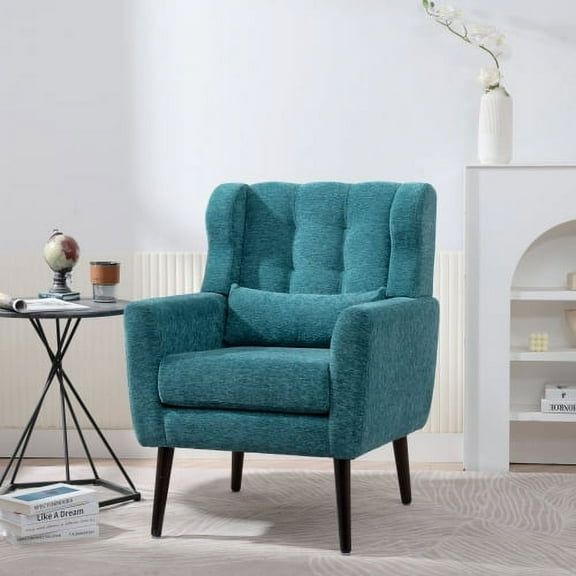 Modern Accent Chair Upholstered Foam Filled Living Room Chairs Comfy Reading Chair Mid Century Modern Chair with Chenille Fabric Lounge Arm Chairs Armchair for Living Room Bedroom,Teal
