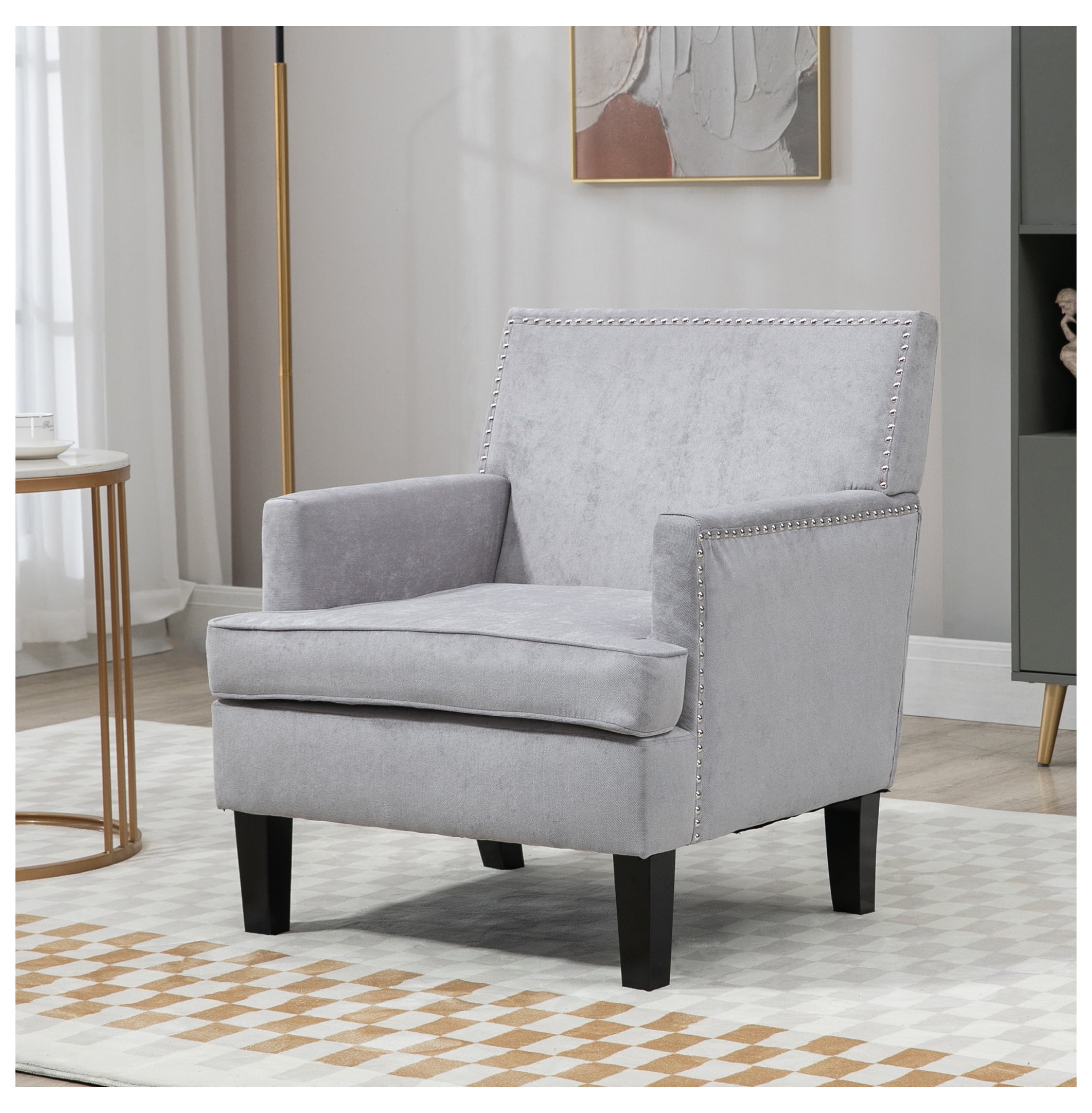 Modern Accent Chair Upholstered Living Room Chair with Wood Legs ...