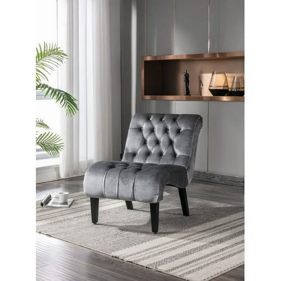 Modern Accent Chair,Upholstered Single Sofa Chair with Soft Back and Wood Legs,Curved Backrest Casual Fabric Chairs for for Bedroom Living Room Office,Silver