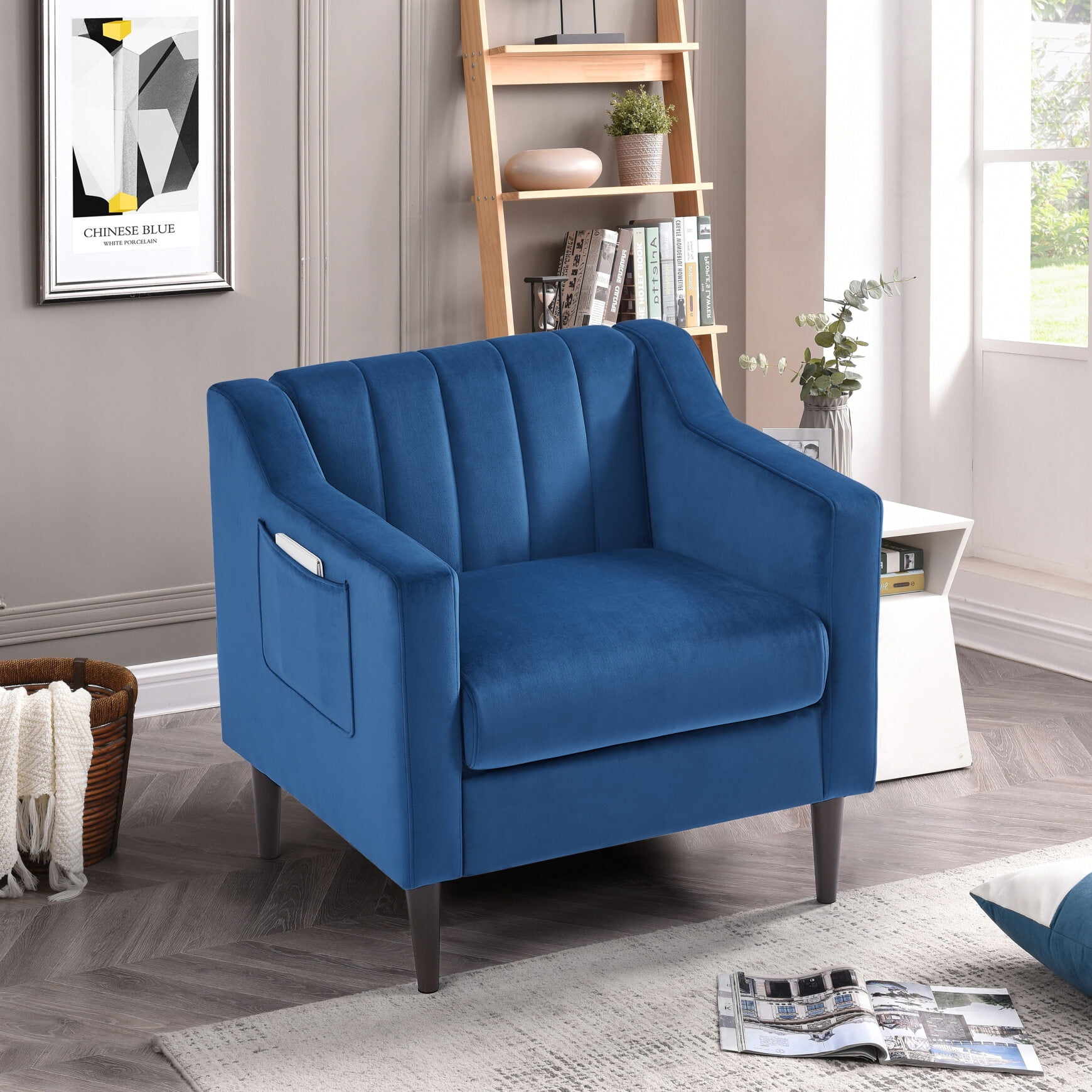 Modern Accent Chair, Velvet Single Sofa Side Chair, Upholstered Tufted