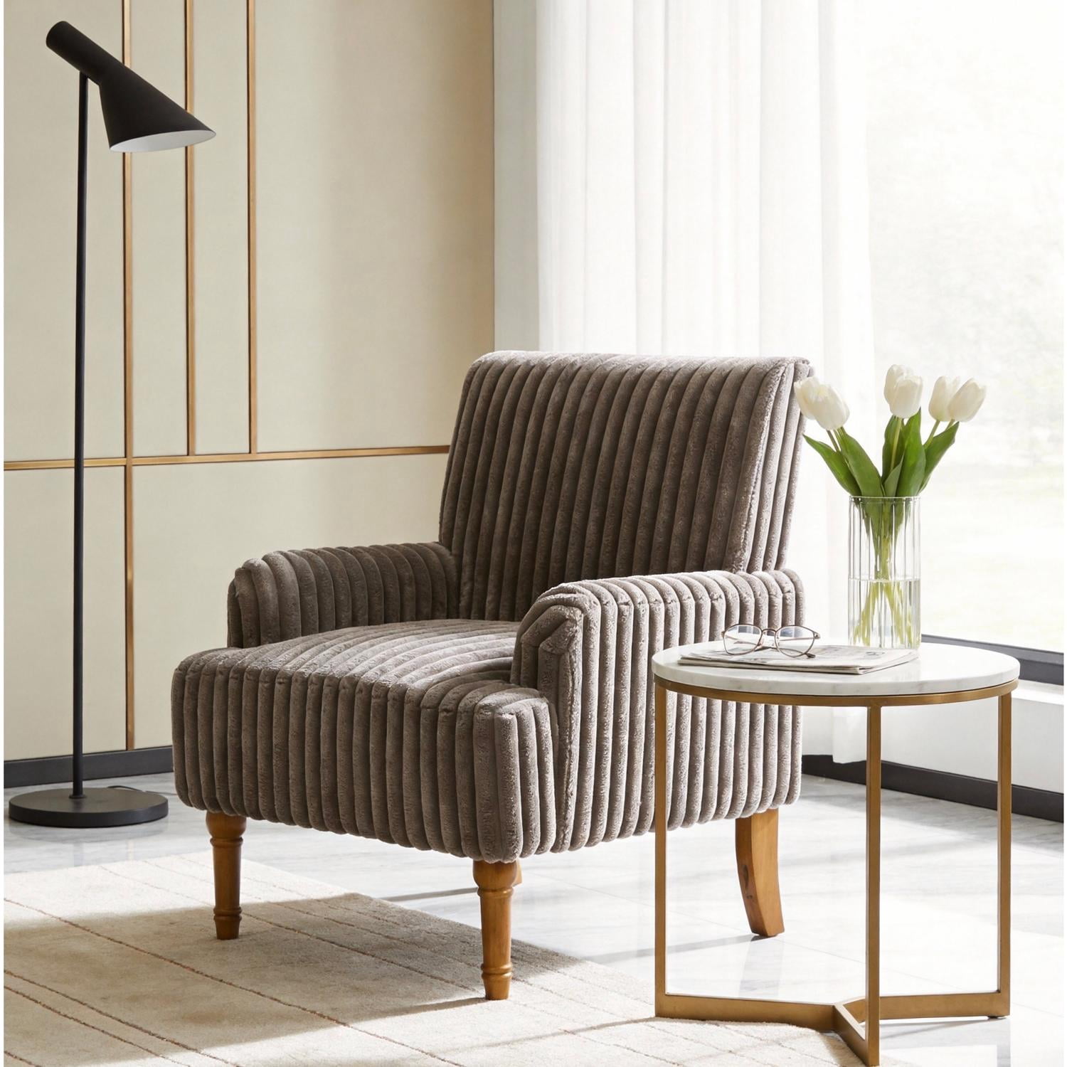 Modern Accent Chair with Wide Wale Corduroy, 9 Inch Solid Wood Legs, Upholstered Armchair with Thick High-Density Foam Cushion for Living Room, Dark Coffee