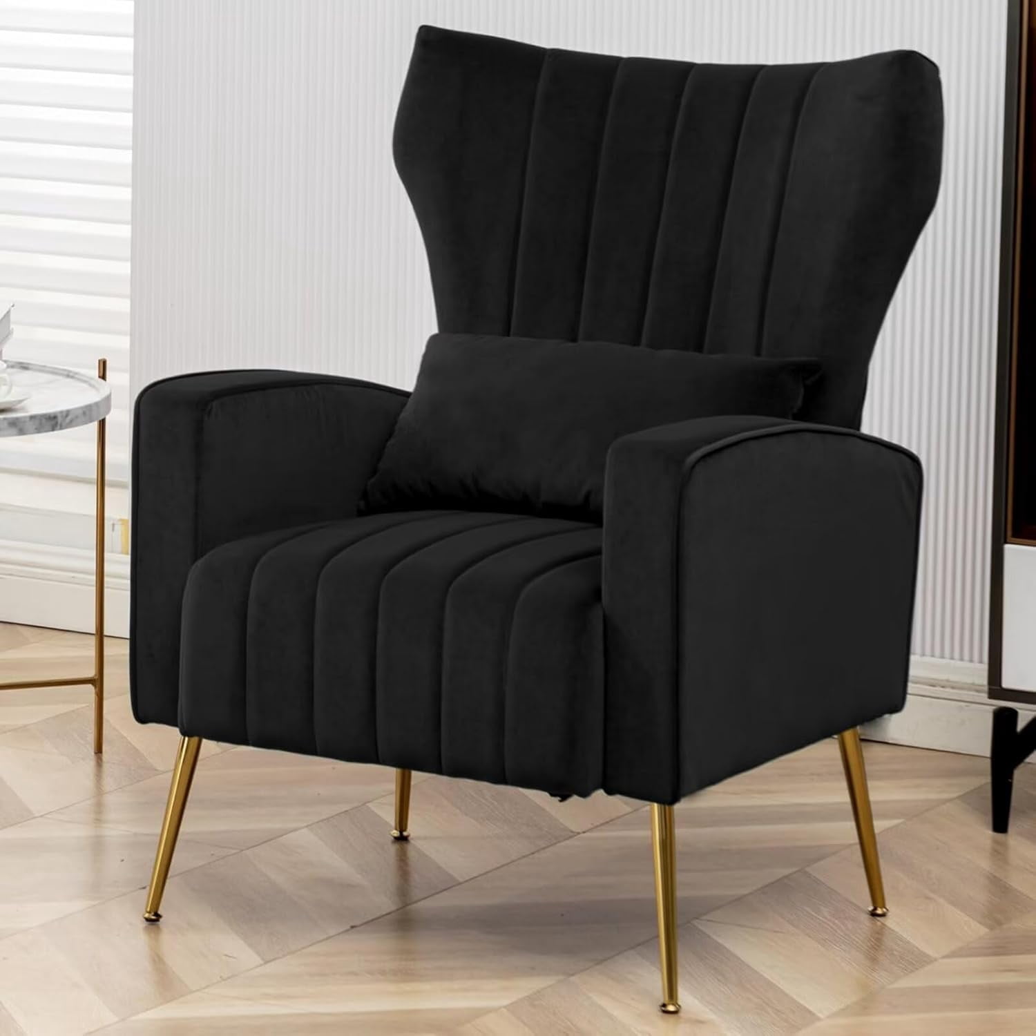 Modern Accent Chair Wingback Armchair with Pillow Upholstered Shell ...