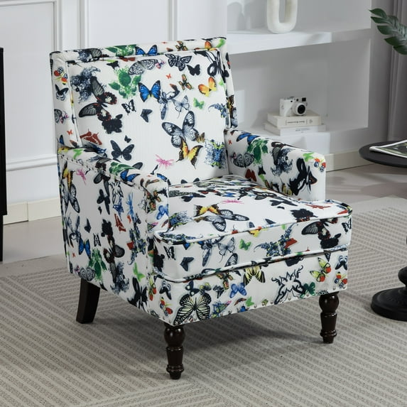 Villeston Mid-Century Accent Chair Solid Print Removable Back Cushion Armchair,Butterfly
