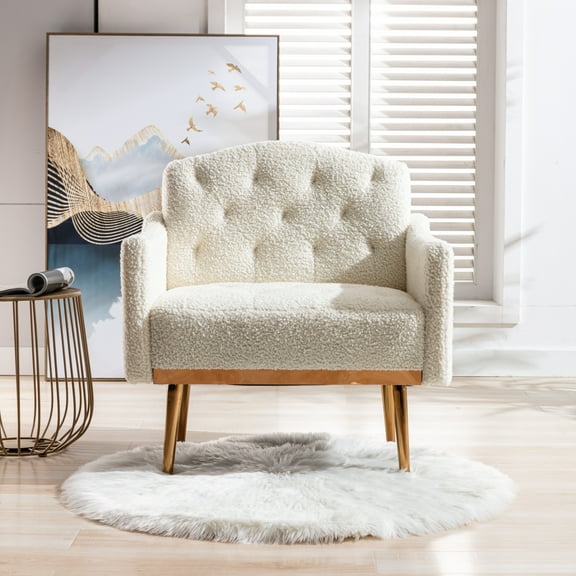 Modern Accent Chair Zarler Upholstered Sofa Chair with Metal Legs Reading Chair for Living Room Bedroom Office, White