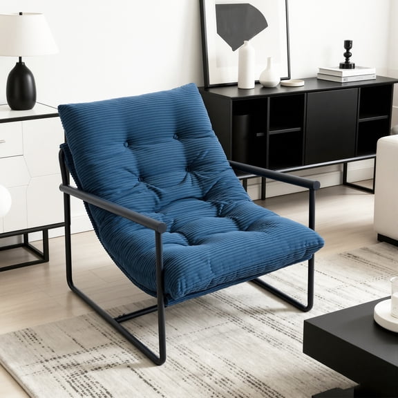 Modern Accent Chair for Living Room,Arm Chair with Metal Frame,Upholstered Armchair with Soft Cushion for Bedroom Lounge Reading Room，Blue