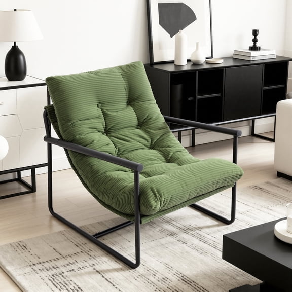 Modern Accent Chair for Living Room,Arm Chair with Metal Frame,Upholstered Armchair with Soft Cushion for Bedroom Lounge Reading Room,Green