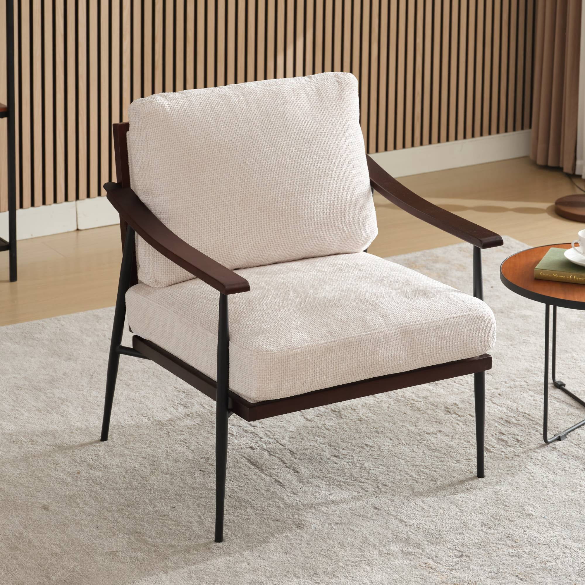 Modern Accent Chair for Living Room Mid Century Comfy Arm Chair Upholstered Office Chair Waiting Room Side Chair with Metal Frame