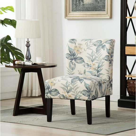 Modern Accent Chair with Blue Leaves Print, Multicolor Polyester Blend, Ideal for Contemporary Living Rooms