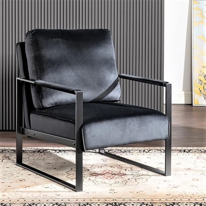 Modern Accent Chair with Durable Square Metal Frame
