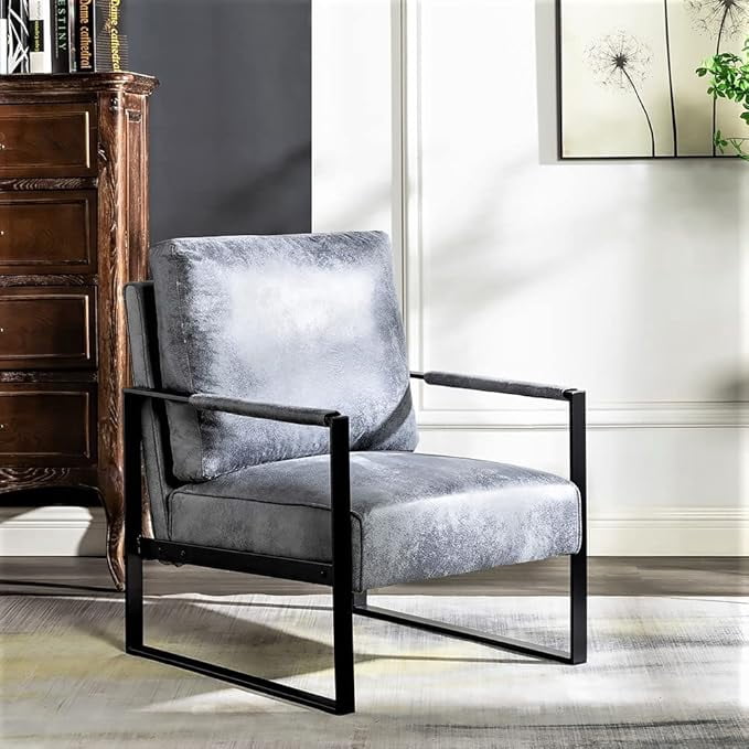 Modern Accent Chair with Durable Square Metal Frame