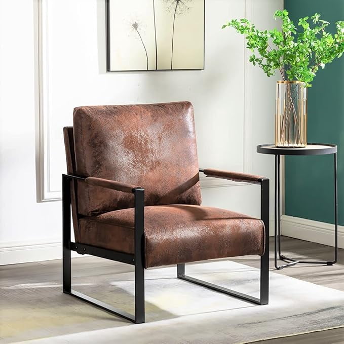 Modern Accent Chair with Durable Square Metal Frame
