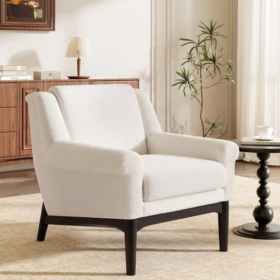 Modern Accent Chair with Flared Arms, Upholstered Lounge Chair with Solid Wood Legs