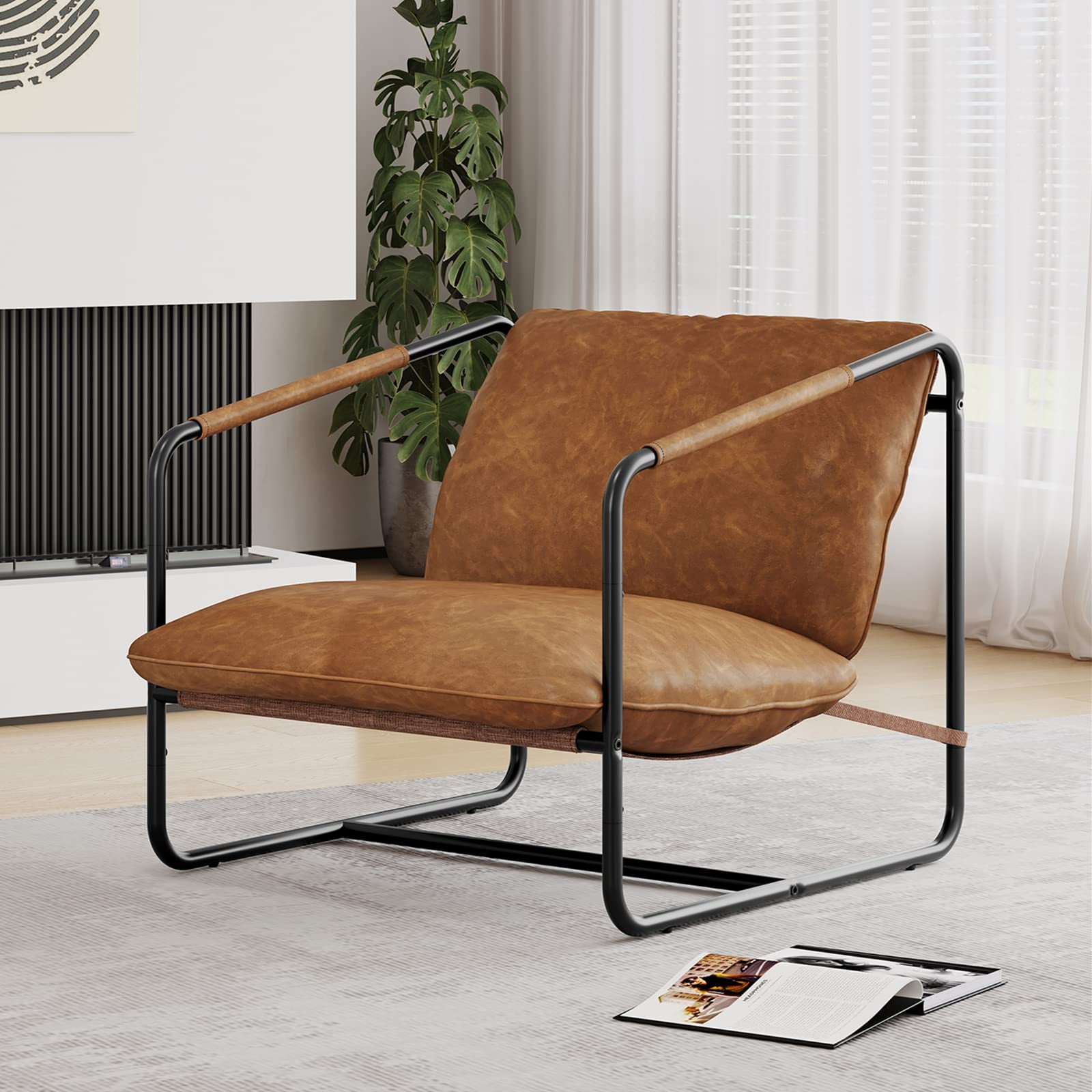 Modern Accent Chair with Metal Frame, Upholstered Armchair, Sofa