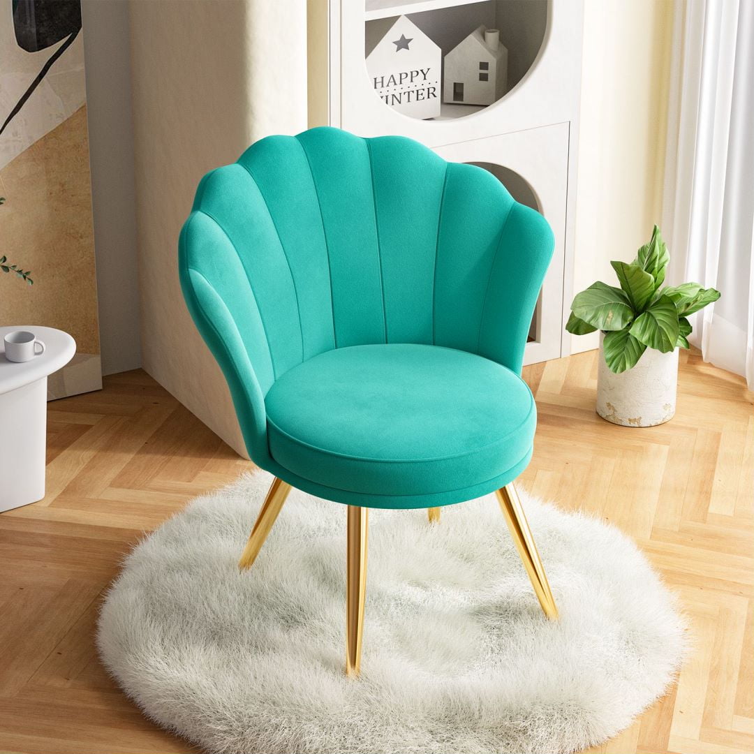 Modern Accent Chair with Metal Legs, Velvet Upholstered Vanity Chair