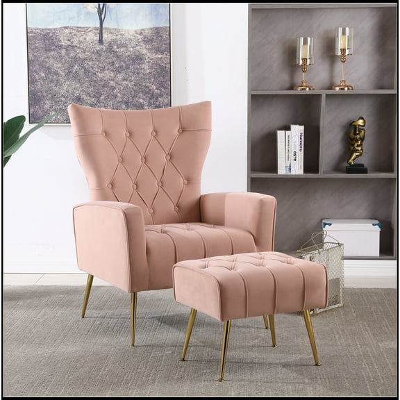 Modern Accent Chair with Ottoman, Comfy Armchair for Living Room, Bedroom, Apartment, Office