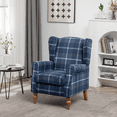 thumbnail image 1 of Modern Accent Chair with Retro Wood Legs, Comfy Upholstered Armchair ,Tantan Check Design Single Sofa Chair for Living Room Bedroom Office -- Blue, 1 of 8