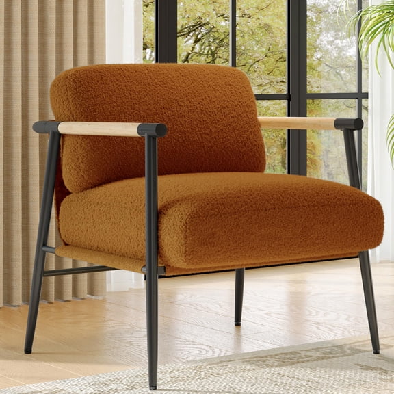 Modern Accent Chair with Soft Padded Cushion, Teddy Fabric Reading Arm Chair with Metal Frame for Living Room/Office/Bedroom/Study