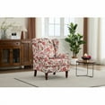 thumbnail image 1 of Modern Accent Chair with Wood Legs Retro Floral Design, Upholstered Armchair Single Sofa for Living Room Bedroom Office, Bean Paste Red, 1 of 7