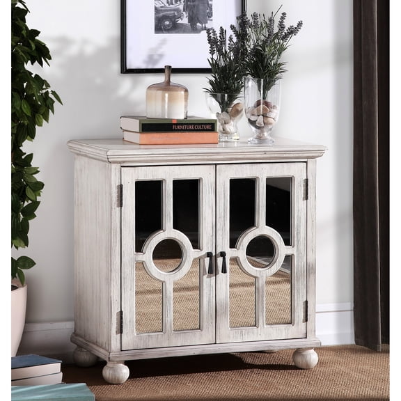 Modern Accent Chest With Antique White Finish And Interior Storage Unit Classic In Mirrored Door