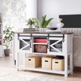thumbnail image 1 of Modern Accent Console Table, Farmhouse Entryway Table with Sliding Barn Doors, Sofa Table with Storage and Open Shelf, Console Tables for Entryway, Hallway, Living Room, 1 of 4