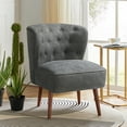 thumbnail image 1 of Modern Accent Dining Chair Wood Legs Upholstered Tufted Armless Vanity Slipper Side Chair Living Bedroom Home Kitchen Grey, 1 of 7