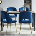 thumbnail image 1 of Modern Accent Dining Chairs Set of 4, Upholstered Velvet Dining Room Chairs with Hollow Back, Tufted Kitchen Chairs Side Chairs with Gold Metal Legs for Living Room Restaurant, Blue, 1 of 5