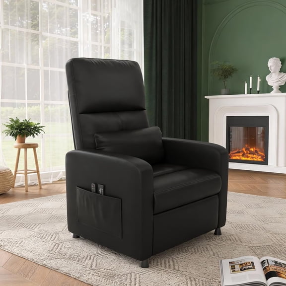 Modern Accent Electric Power Recliner Chair, Adjustable Single Sofa with PU Leather Back and USB Port and Side Pockets for Living Room Theater