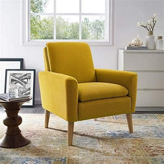 Modern Accent Fabric Chair Single Sofa Comfy Upholstered Arm Chair Living Room Furniture Mustard Yellow