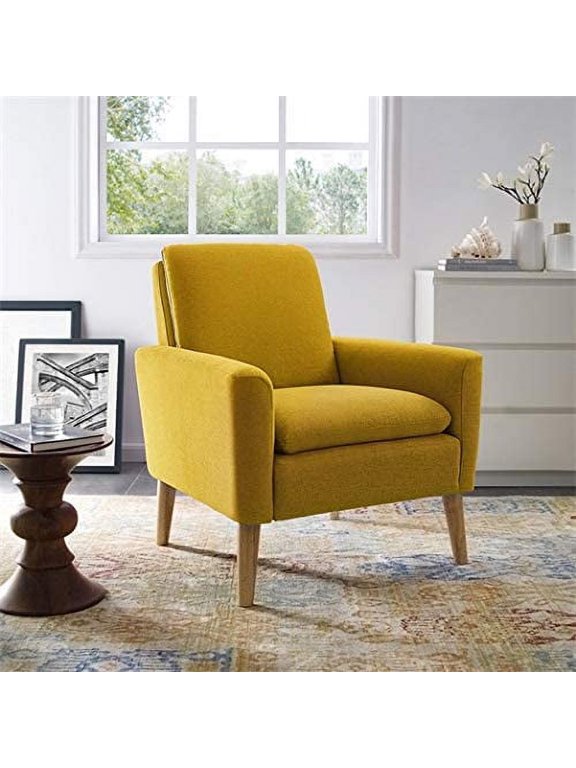 Modern Accent Fabric Chair Single Sofa Comfy Upholstered Arm Chair Living Room Furniture Mustard Yellow