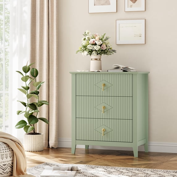 Modern Accent Fluted 3 Drawer Dresser, 28" Wide Dresser Nightstand for Bedroom, Modern Wood Chest of Drawers, Large Painted Nightstand with 3 Drawers for Closet, Hallway, Entryway