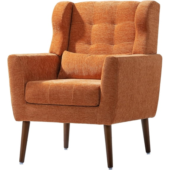 Modern Accent Living Room Chairs Comfy Chenille Fabric Upholstered Foam Filled Mid Century Arm Chairs for Living Room, Reading Room, Bedroom,Orange